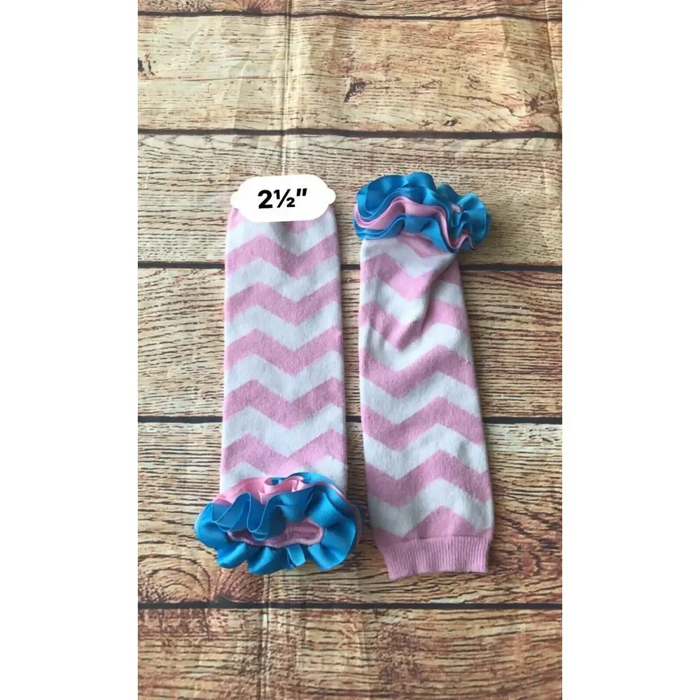 Chevron Baby Toddler Leg Warmers Pink Chevron Blue Ruffle
